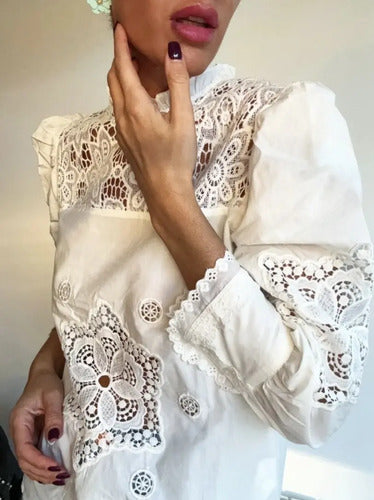Blusa Camisa Guipur Calada Broderie