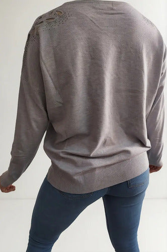 Sweater Bordado Importado (527) Modelo Grande Gris Liso Único
