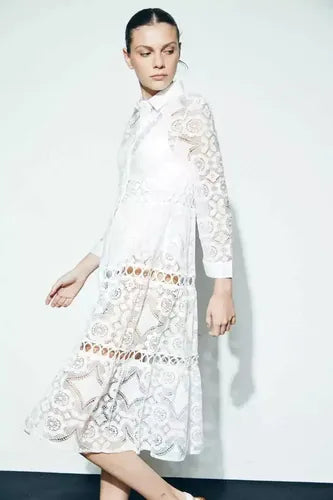 Vestido Camisero Abotonado De Encaje