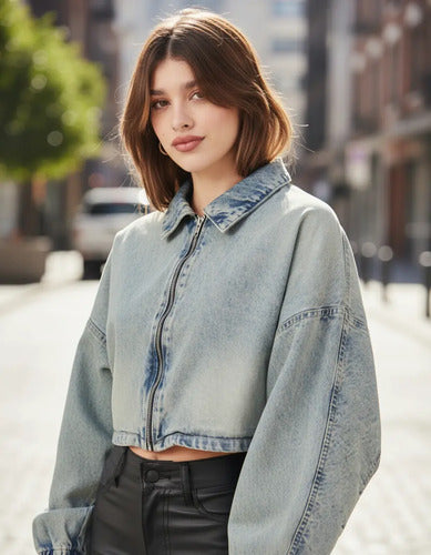 Campera De Jean Corta Modelo Amplio Oversize