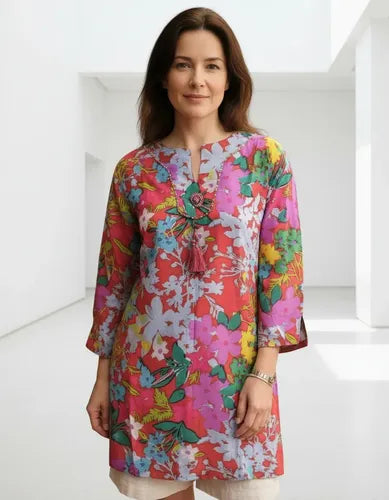 Blusa Camisa Túnica Importada Estampada Playa India