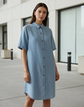 Vestido Jean Abotonado Amplio Nuevo 2da Selección Celeste Lisa L