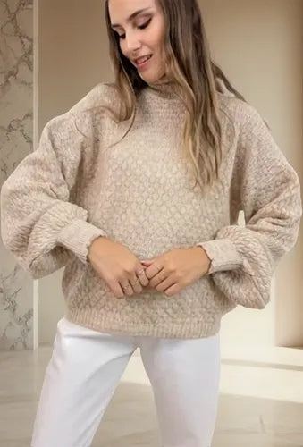 Sweater  Media Polera Tejido Manga Globo Grande Xxl