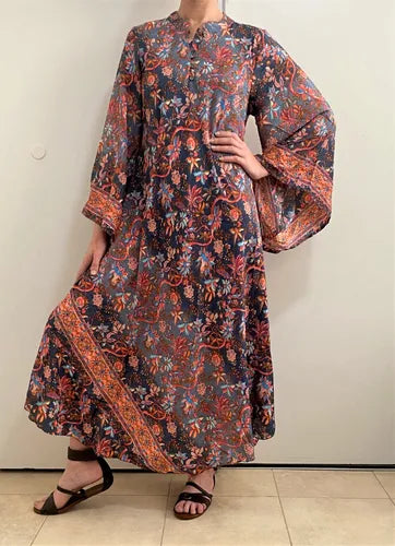 Vestido Mangas Oxford Importado Seda Hindú