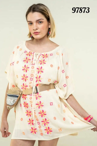 Riñonera Bordada Estilo Folk Beige Bordado