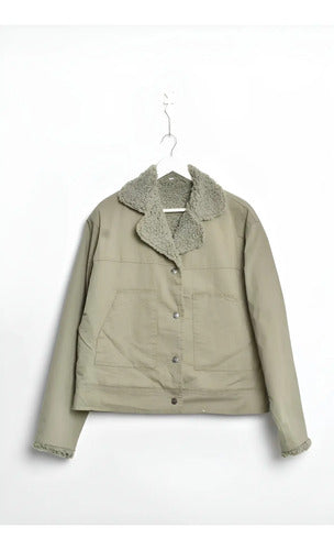 Campera De Gabardina Con Corderito Estilo 90s Modelo Grande