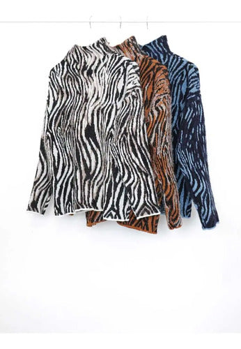 Sweater Pullover Tejido Pelo De Mono Negro Cebra Único