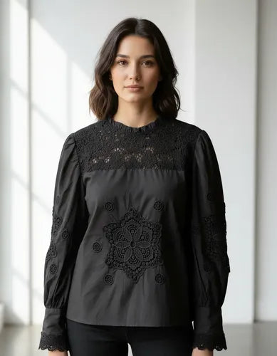 Blusa Camisa Guipur Calada Broderie