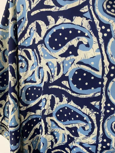 Vestido De Seda Hindú Abotonado Modelo Amplio Mod. 49 Azul Estampado Único