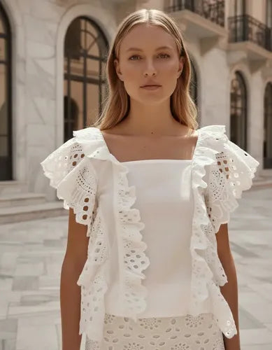 Blusa De Broderie Corta Blanco Lisa Xl
