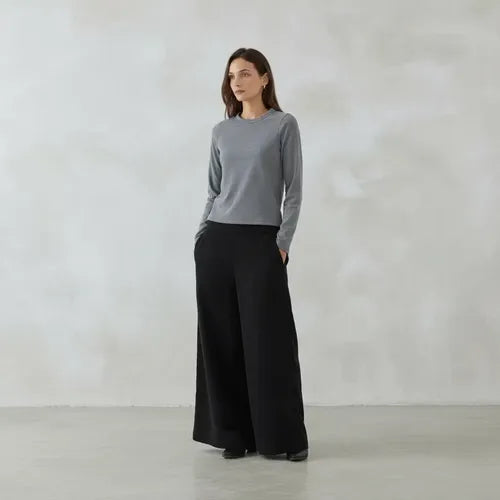 Pantalón Palazzo De Corderoy Modelo Grande Negro Liso Xxl
