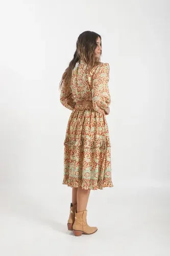 Pollera + Blusa De Seda Hindú (conjunto) Marrón Estampado Único