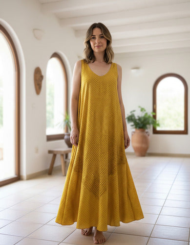 Vestido Solero Seda Hindu Importado Modelo Amplio