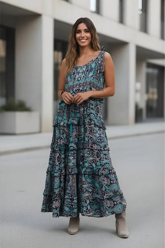 Vestido De Seda Hindú Mod. 7 Negro Estampado Único