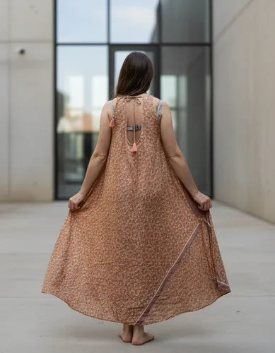Vestido Solero Seda Hindu Importado Modelo Amplio