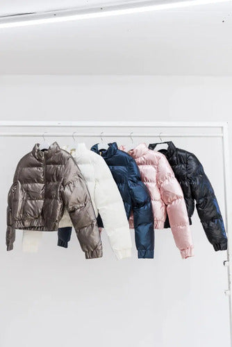 Puffer Campera De Abrigo Engomada Metalizada Importada Corta Rosa L Lisa