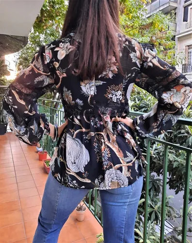 Camisa Blusa Talle Único Tipo Vars India Style Beige O Negro Negro U