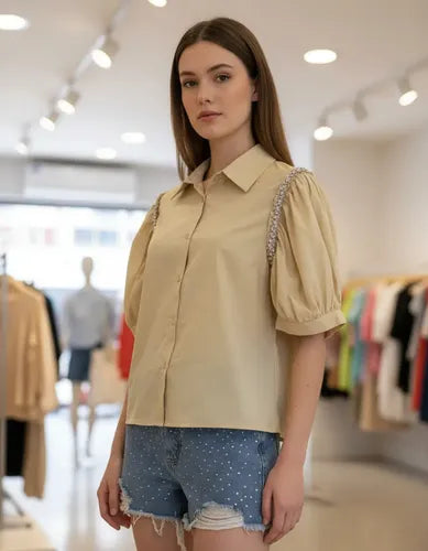 Blusa Camisa Manga Corta Mangas Princesa