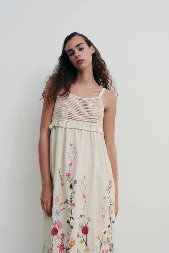 Vestido Crochet Bordado Importado Boho