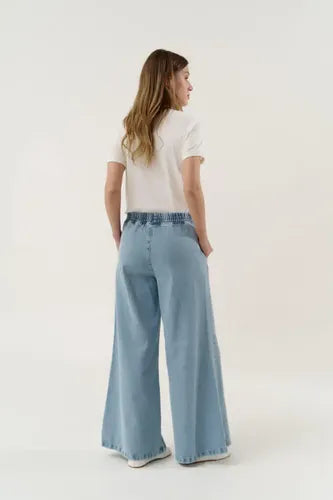 Pantalón De Jean Palazzo Celeste Liso Xl
