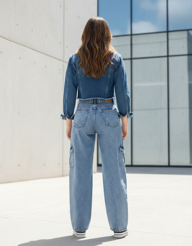 Jean Cargo Wide Leg Varna  Azul Liso 38
