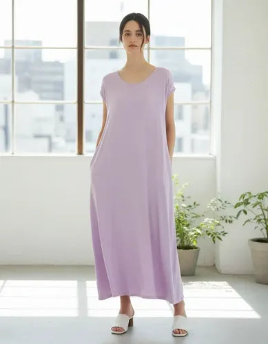 Vestido Largo De Modal Básico  Con Bolsillos Amplio Lila Único