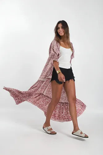 Kimono Seda Hindú  Largo Saco Importado
