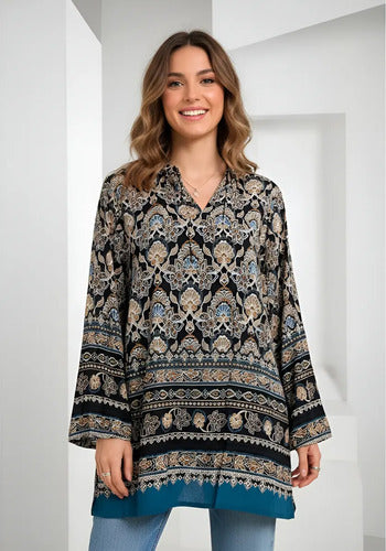 Blusa Camisa Tunica Importada Amplia Azul L