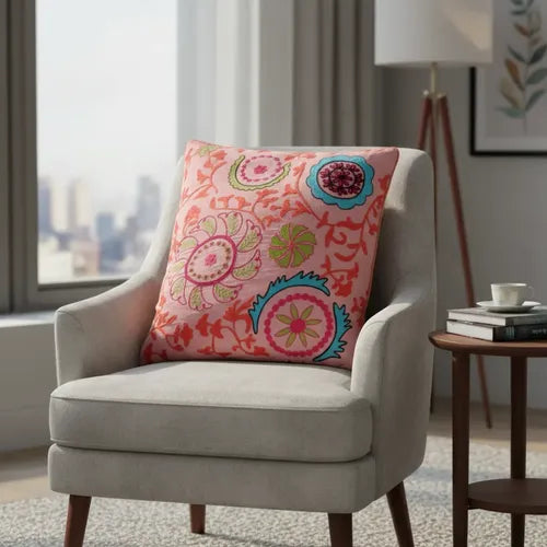 Funda De Almohadón Bordada Importada India 45 X 45