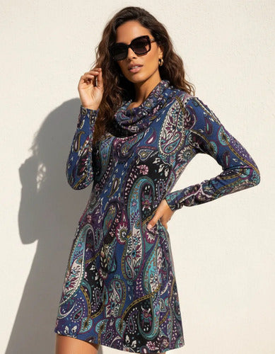 Vestido De Lanilla Estampado Violeta Estampado M