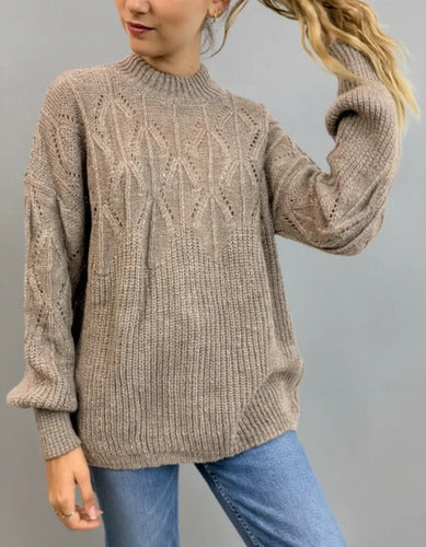 Sweater Tejido Amplio Marrón Claro Único