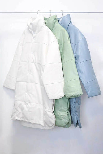 Tapado Campera Eco Cuero Talle Grande  Nueva 2da Selección Celeste M Liso