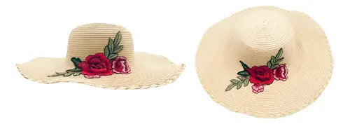 Capelina Sombrero Boho Folk Bordado Importado  Marrón Claro U