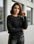 Sweater Tejido Importado Detalle En Brazos Strass  Cod.174 Negro U