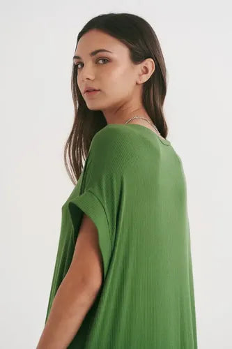 Vestido Morley Largo Con Bolsillos  Amplio Verde Liso Único