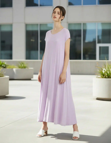 Vestido Largo De Modal Básico  Con Bolsillos Amplio Lila Único