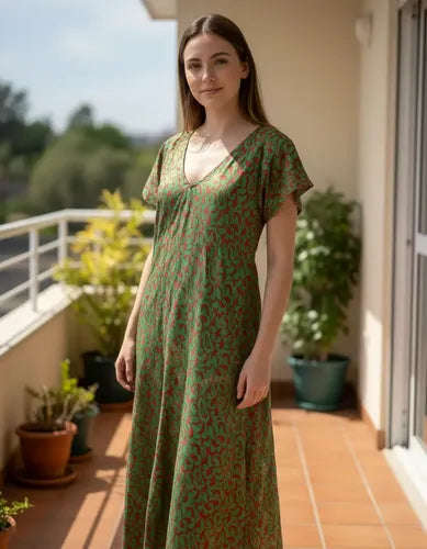 Vestido Largo Seda Boho Importado India Tipo Holi Rapsodia