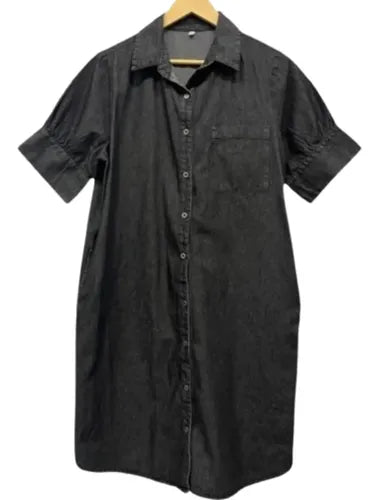 Vestido Jean Manga Princesa Denim Talle Grande Negro Lisa L