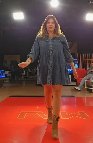 Vestido De Jean Denim Manga Larga