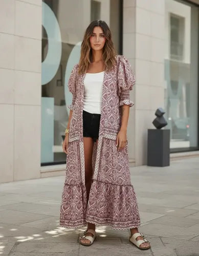 Kimono Seda Hindú  Largo Saco Importado