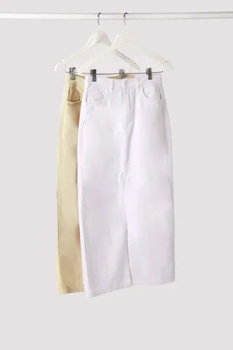 Jean Falda Pollera Larga Beige
