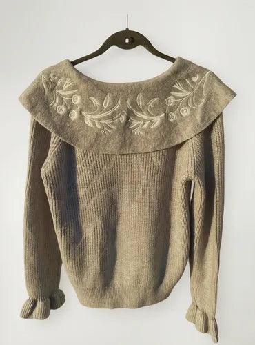 Sweater Tejido Folk  Modelo Amplio Cod. 05 Gris Liso Único