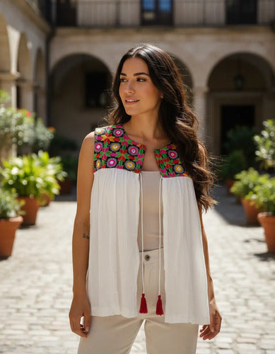 Kimono Chaleco Bordado Hindú Blanco Único