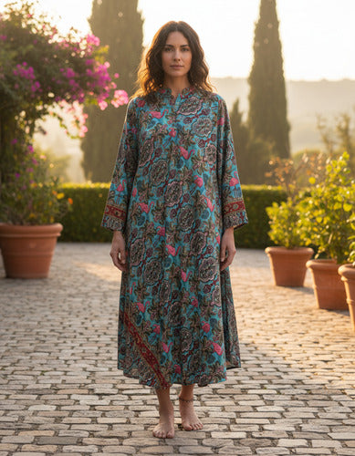 Vestido Mangas Oxford Importado Seda Hindú