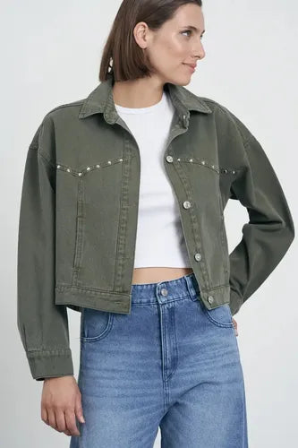 Chaqueta Campera De Gabardina Con Tachas