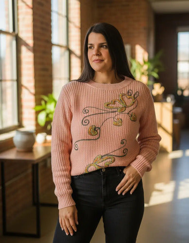 Sweater Pullover Bordado  Rosa Bordado M