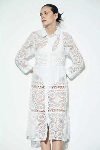Vestido Camisero Abotonado De Encaje