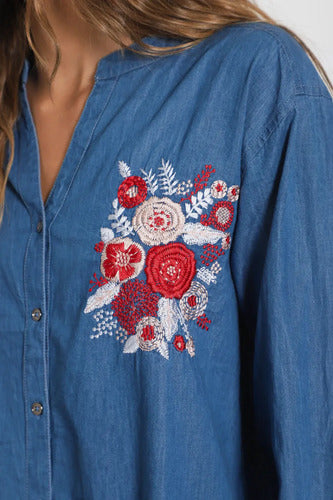 Camisa De Jean Bordada Importada Amplia