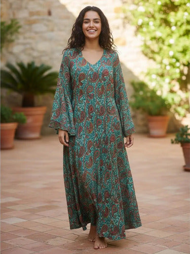 Vestido Largo Seda Hindu Importado Talle Grande Xxl