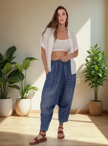 Pantalón Babucha Jean Thai Talle Especial 2da Selección Azul Liso M